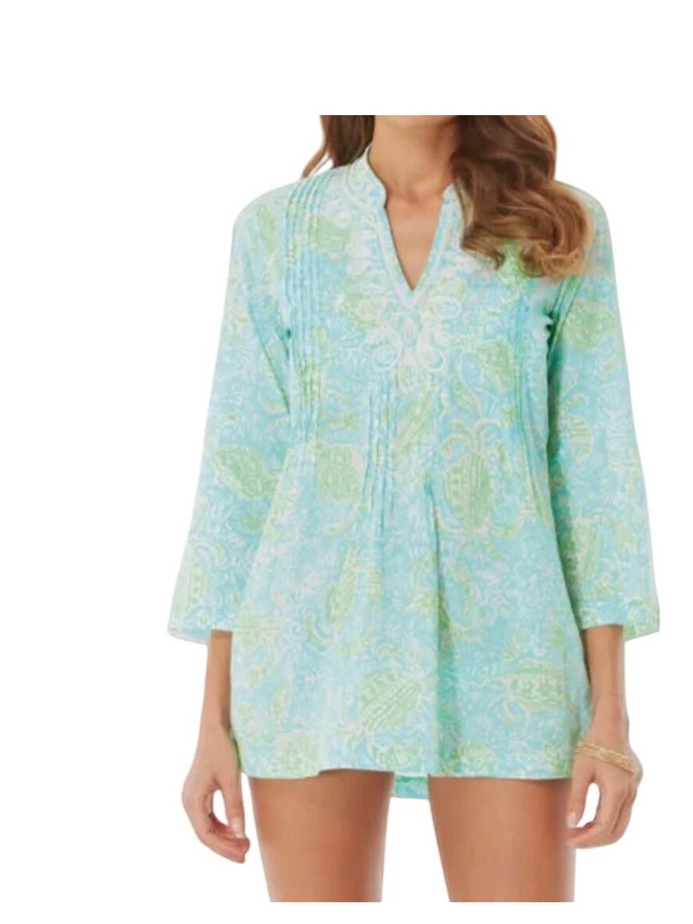 Lilly Pulitzer Sarasota Beaded Tunic Get Crackin Blue & Green Crab Print